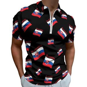 Vlag van Slowakije Half Zip-up Polo Shirts Voor Mannen Slim Fit Korte Mouw T-shirt Sneldrogende Golf Tops Tees S