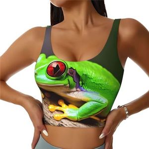 Leuke Rode Ogen Boom Kikkers Print Comfortabele Vrouwen Sport Vest Yoga Workout Vest Voor Vrouwen Lichtgewicht Zomer, Zwart, S