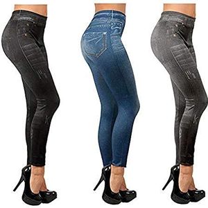 ShopINess - Slim Jeggings - Jeans-stijl Leggings - Verpakking van 3 stuks