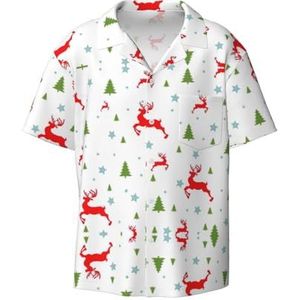 OdDdot Kerstmis vakantie print heren button down shirt korte mouw casual shirt voor mannen zomer business casual overhemd, Zwart, XXL