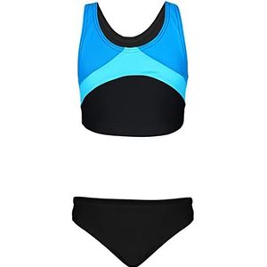 Aquarti Meisjes Sport Bikini Racer Bustier & Bikinibroekje, Zwart/Turquoise/Hemelsblauw, 164