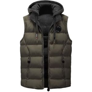 Vest Heren Katoenen Gewatteerde Mouwloze Jas Lichtgewicht Thermisch Donsvest Met Capuchon Mouwloos Jasje(Light green,XL)