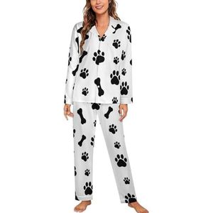Hondenpoot Print En Botten Lange Mouw Pyjama Sets Voor Vrouwen Klassieke Nachtkleding Nachtkleding Zachte Pjs Lounge Sets