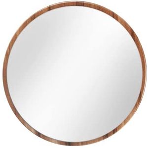 Gozos Moderne industriële spiegel rond, walnoot - ronde wandspiegel met houten onderkant en inclusief montagemateriaal - afmetingen 60 x 60 x 2,2 cm - ronde spiegel ideaal als decoratief object