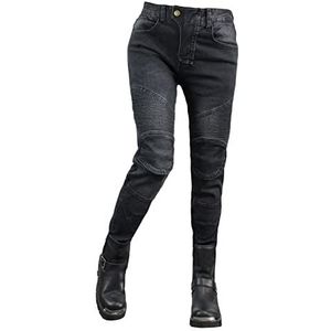 HOMDECR Slim Fit Motorjeans voor dames, met beschermers, knie- en heupbeschermers, stretch, slim fit, denim, motorbroek, cargo, motorjeans, beschermende broek, bikerbroek, zwart, XS