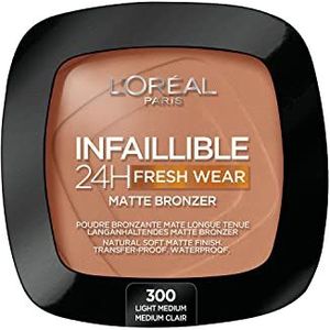 L'Oréal Paris Langdurige en dekkende bronzer, voor een natuurlijke en matte bruining, Infaillible 24h Fresh Wear Soft Matte Bronzer, kleur: 300 Light Medium, 1 stuk