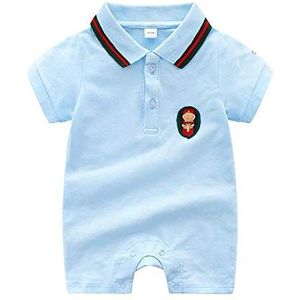 Baby Romper Polo Shirt Pasgeboren Korte Mouw Onesie Overall Jumpsuit Hemelsblauw 9-12M/80