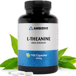 Ambervit L-Theanine Hoge Dosis - 400mg per Capsule - 180 Capsules Voor Concentratie, Ontspanning en Stressverlichting Veganistisch, Geen Vulstoffen of Bindmiddelen Allergeen- en Glutenvrij