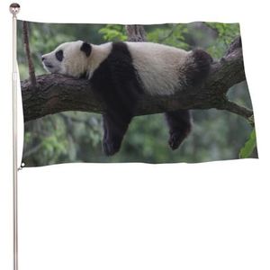 120 x 180 cm decoratieve huisvlag tuinbanner, pandabeer slapen op boom print, welkom tuin vlag gazon opknoping woondecoratie