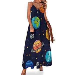Astro Collection-Sun Mercury Venus Zomerjurk voor dames, maxi-jurk, V-hals, mouwloos, spaghettibandjes, lange jurk