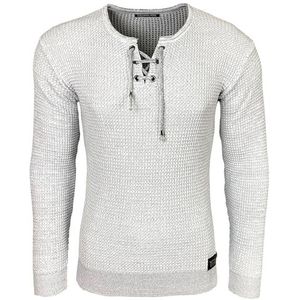 Subliminal Mode - Pullover over voor heren, ronde hals, met trekkoord, chique, trendy, gebreid, winter, van mesh, China, cadeau-idee Kerstmis BX52132, Wit, M
