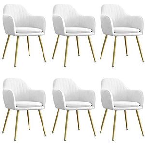 GEIRONV Fluwelen Dining Chair Set van 6, for Woonkamer Slaapkamer Appartement Make-upstoel Met Metalen Benen Lounge Chair 47 × 44 × 83cm Eetstoelen (Color : White)