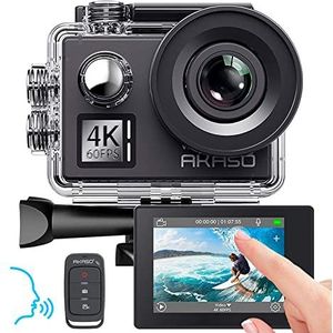 AKASO Action Cam 4K60FPS, onderwatercamera, 40 m, waterdicht, 20 MP, wifi, actioncam met EIS-stabilisatie, 8 x zoom, spraakbediening, afstandsbediening, accessoirekit -V50 Elite