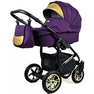 Lux4Kids Kinderwagen Kinderwagen 3in1 Autostoel Autostoel Babyzitje Sportstoel Isofix Golden Glow Black Royal Purple 3in1 met autostoel