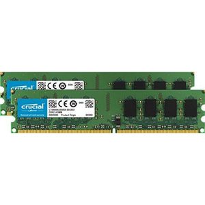 Crucial DDR2 667MHz (PC2-5300) Unbuffered UDIMM 240-Pin 667 MHz. 2GB Kit (1GBx2) groen