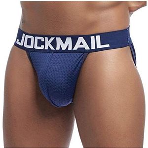 JOCKMAIL Sexy Heren Ondergoed Slips Mesh Sexy Heren Slips Bikini's Comfortabele Heren Shorts Mannelijke Slipje, marineblauw, XXL
