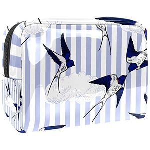 Make-uptas PVC toilettas met ritssluiting waterdichte cosmetische tas met blauwe witte strepen en ganzen voor vrouwen en meisjes