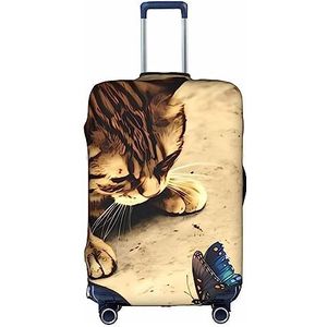 Dehiwi Grappige bruine kat bagage cover reizen stofdichte koffer cover rits sluiting koffer beschermer fit 18-32 inch bagage, Wit, M