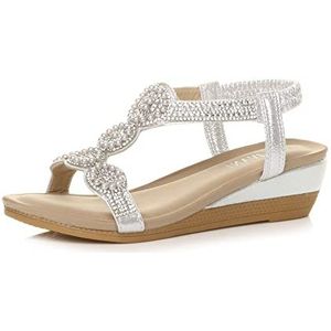 Ajvani Womens dames mid wig hak Diamante t-bar kralen elastische Slingback sandalen maat