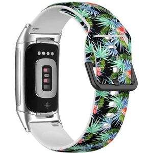 RYANUKA Sport-zachte band compatibel met Fitbit Charge 5 / Fitbit Charge 6 (kleurborstel exotische tropische bladeren) siliconen armband accessoire, Siliconen, Geen edelsteen