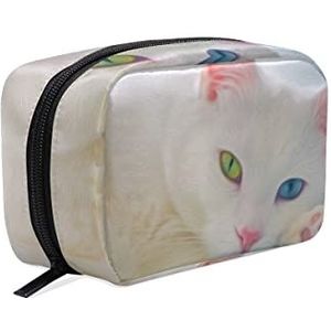Schattige witte kat cosmetische tas rits toilettas dames vierkante make-up borstels tas