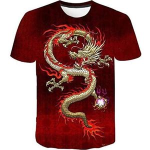 Unisex 3D Rood dier draak patroon voor Mannen Volwassen 3D Print Zomer Korte Mouw T-shirts Casual Tops Tees-5XL