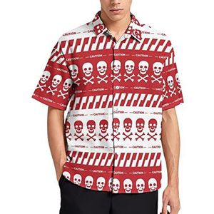 Voorzichtigheid Tape met Schedels Rode Randen Hawaiiaanse Shirt Voor Mannen Zomer Strand Casual Korte Mouw Button Down Shirts met Zak