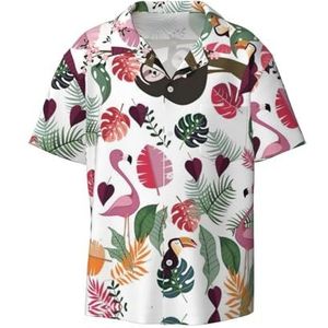 YJxoZH Luiaard in roze tropische jungle print heren overhemden casual button down korte mouw zomer strand shirt vakantie shirts, Zwart, 4XL