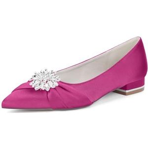 KYEGLO Satijnen Bruidsmeisjesschoenen Met Spitse Neus Voor Dames - Gesloten Platte Schoenen Met Strass Voor Feestjes, Bruiloften En Cadeaus Voor Dames,Rose,36 EU