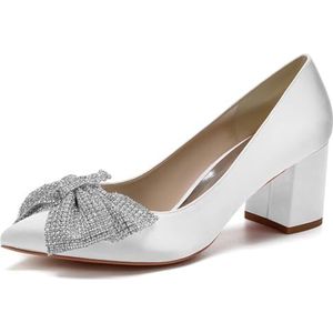 SYDZSW Zijden Bruiloft Schoenen Ivoor Bruids Schoenen Bruiloft Uitnodiging Schoenen, Wit, 43 EU