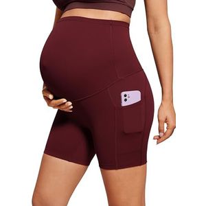 CRZ YOGA Dames Butterluxe Zwangerschaps Yoga Biker Shorts met Zakken 5” - Over de Buik Zwangerschap Workout Athletic Rode Merlot XL