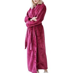 Dames Mannen Extra Lang Warm Dobby Coral Fleece Badjas Winter Dikke Flanel Thermal Bath Robe Kimono Dressing Town (Color : Rose Red, Size : XL)