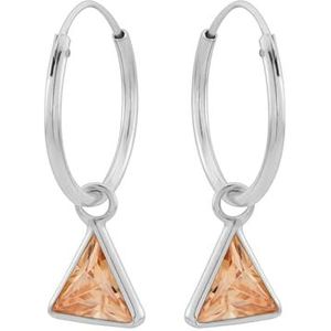 Zilveren oorringen met hanger, driehoekvormige cubic zirkonia steen kleur champagne