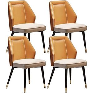 GEIRONV Keuken eetkamerstoelen set van 4, met leer beklede woonkamer zijstoelen accentstoelen koolstofstaal metalen stoelen Eetstoelen (Color : Orange, Size : 88 * 53 * 50cm)