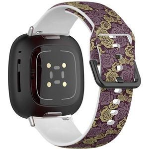 Sportbandje compatibel met Fitbit Sense / Sense 2 / Versa 4 / Versa 3 (vintage bloem roos) siliconen armband accessoire