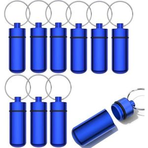 SKYPRO 10 stuks draagbare pillenkoker EHBO-pillencontainer mini pillencontainer waterdichte aluminium sleutelhanger pillendoosje sleutelhanger voor medicijnen, vitamines en supplementen (koningsblauw)
