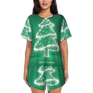 Zelinge Pyjama met korte mouwen voor dames, 2-delig, loungewear voor dames, nachtkleding S-4XL, Kerstboom Groen, S