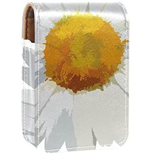 Witte Little Daisy Petal Bloeiende Draagbare Lipstick Case voor op reis, Mini Lipstick Opbergdoos met spiegel voor Vrouwen Dames, Lederen Cosmetische Pouch, Meerkleurig, 9.5x2x7 cm/3.7x0.8x2.7 in