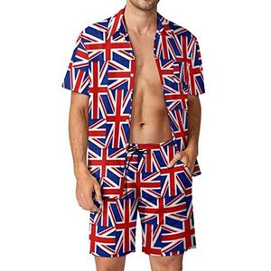 Britse vlag patroon Hawaiiaanse bijpassende set 2-delige outfits button down shirts en shorts voor strandvakantie