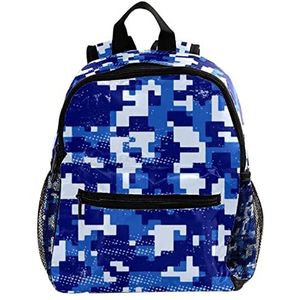 Camouflage Blauwe Leuke Mode Mini Rugzak Pack Bag, Meerkleurig, 25.4x10x30 CM/10x4x12 in, Rugzak Rugzakken