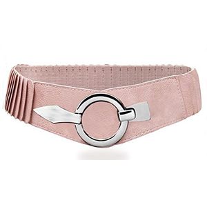Gloop Tailleriem voor dames, elastische riem, 6 cm brede heupriem, zilveren ring, roze
