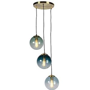 QAZQA - Art Deco Art deco Hanglamp | Eettafel | Eetkamer messing met blauwe glazen - Pallon | Woonkamer | Slaapkamer - Glas Bol |Langwerpig - E27 Geschikt voor LED - Max. 3 x 25 Watt