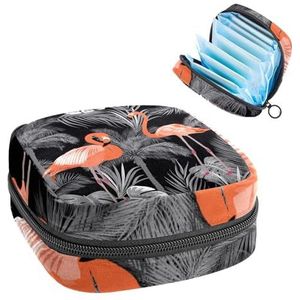 Opbergtas voor maandverband, menstruatiecup zakje tampon tas, menstruatiepads, houder organizer voor dames en meisjes, flamingo zwart