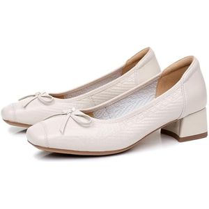 Sekiueo Damesschoenen Met Dikke Lage Hakken Vierkante Neus En Instappers Werkschoenen,Beige,34 EU