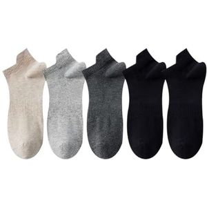 Katoenen sokken for heren, lente en zomer, bootsokken in effen kleur, ademende sportsokken (5 paar)(Color:Multi-color7)