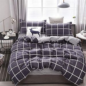 Treer Beddengoedset, 3-delig, zachte microvezel, ademend, modern, tartan, dekbedovertrek met 1 dekbedovertrek + 2 kussenslopen (marineblauw net, bed 135/140-180 x 220 cm)