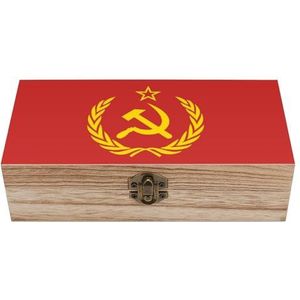 Sovjet-Unie CCCP USSR Embleem Rood Houten Craft Opbergdozen met Deksels Keepsake Schat Sieraden Doos Organizer
