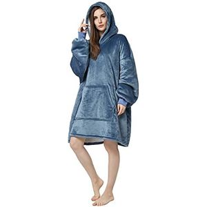Sherpa Hoodie, Oversized hoodie deken sweatshirt, super zacht, warm, comfortabele, één maat past iedereen, mannen, vrouwen, meisjes, jongens (Grijs blauw)
