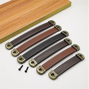 nezih Meubelkast deurklink koeienhuid kleine kledingkast lade deur trek houten doos geschenkdoos lederen handvat 1 stuk (kleur: rood bruin - 160 mm)