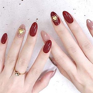 Coffin Christmas False Nails Short Red Fake Nails Heart Acrylic Press on Nails Full Cover Stick On Nails 24 Pcs Set for Women or Girls